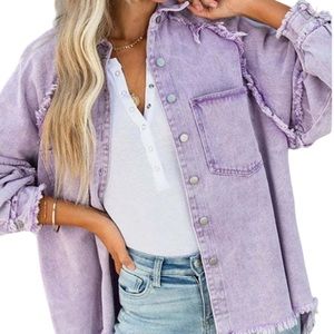Lavender Frayed Denim Jacket/Shirt